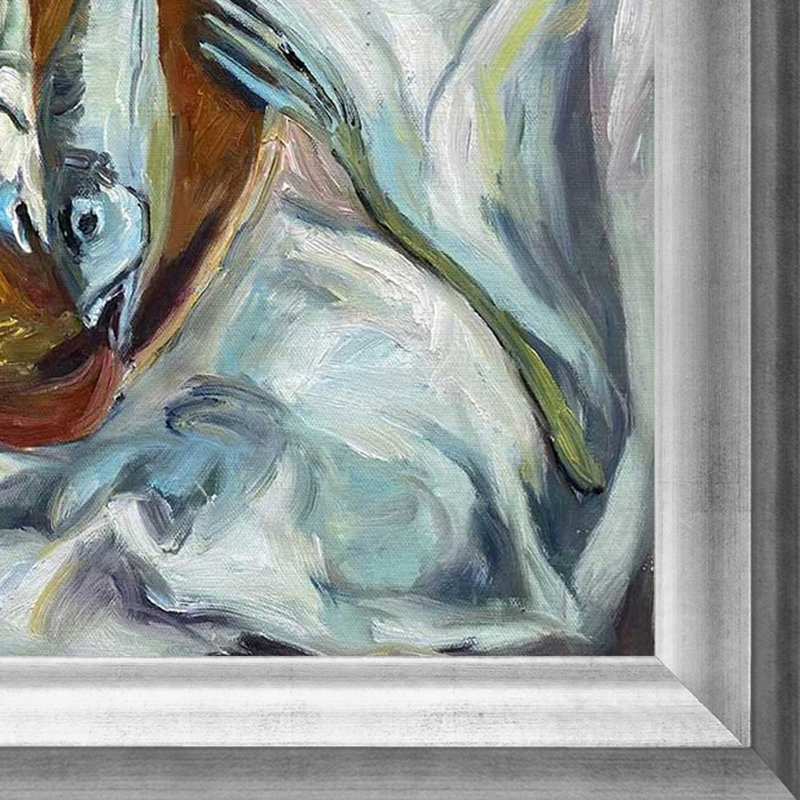 «Fish And Tomatoes» par Chaim Soutine - peinture sur toile encadrée, Cadre argenté athénien