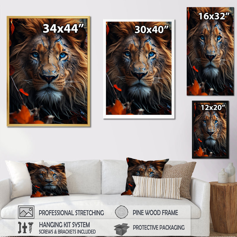 «Lion Wild Essence I» sur toile, Cadre doré simple, H 32 po x l 16 po x P 1 po