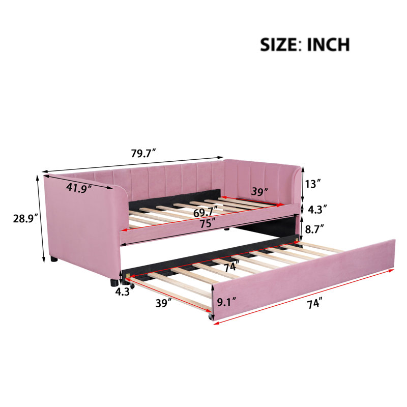 Upholstered Daybed With Ergonomic Design Backrest And Trundle