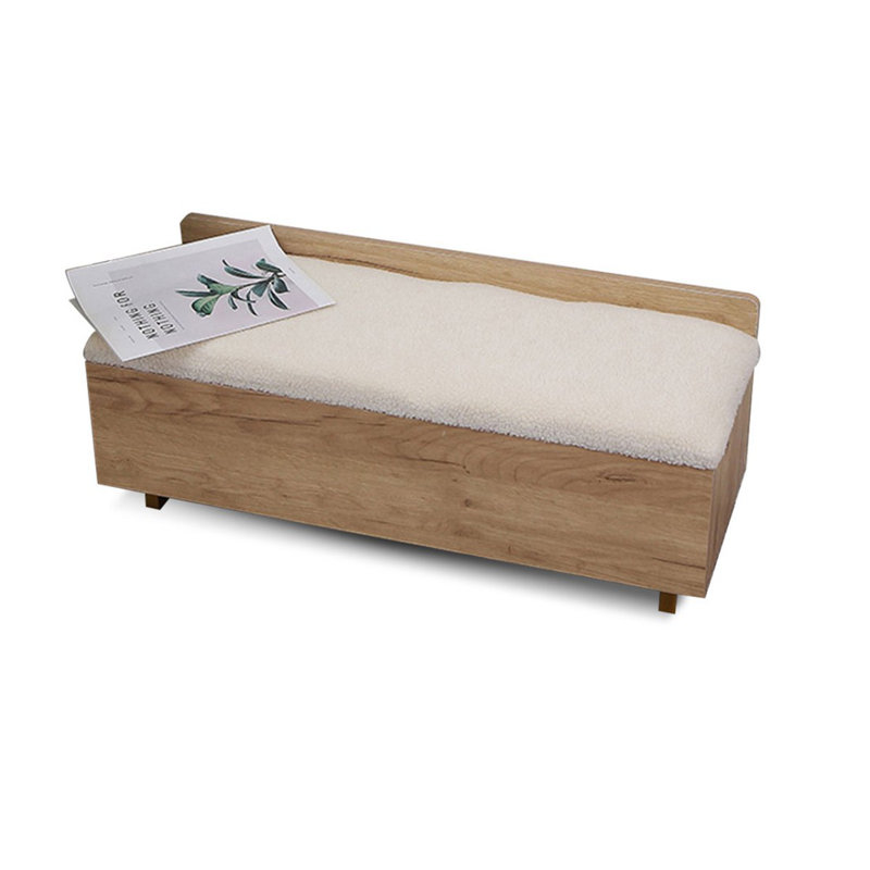 White Burlywood Upholstered Bench, Burlywood, 14.96" H x 23.62" W x 11.81" D