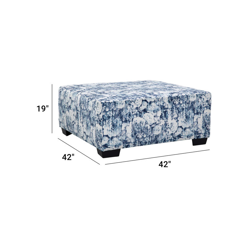 Blue Floral Square Upholstered Cocktail Ottoman