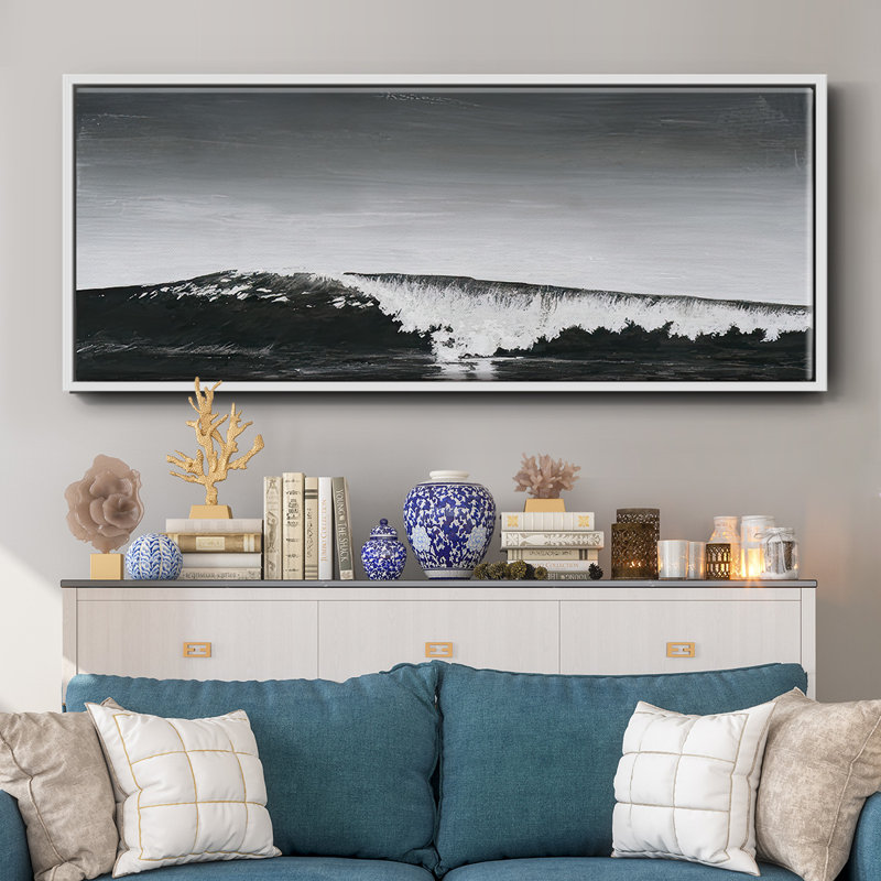 Black & White Waves I - Framed Canvas, 8" H x 20" W
