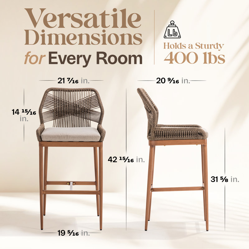Boho Rope Counter Stools Set of 2, 31.63"H