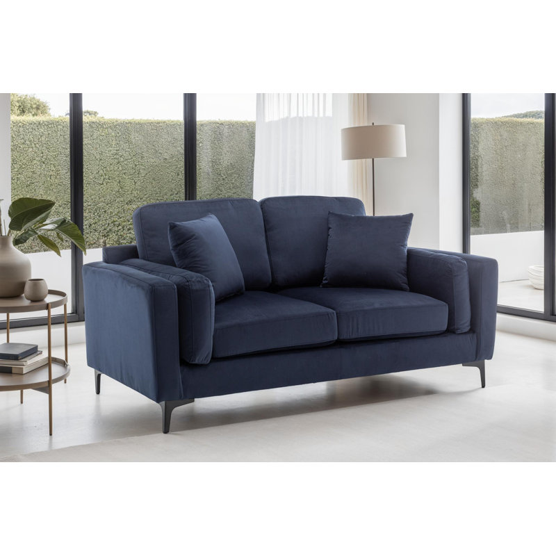 Aleara 2 Seater Velvet Sofa, Navy Blue, 3
