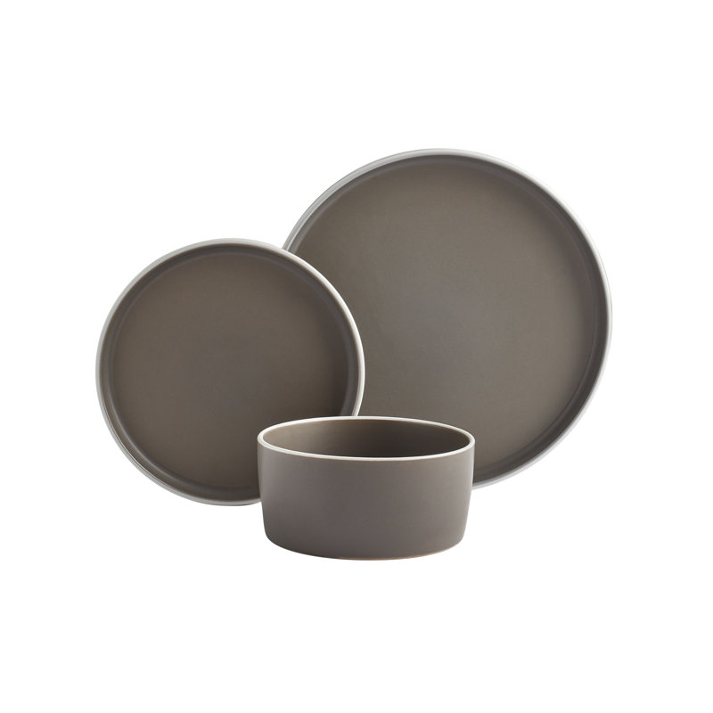  12 Piece Dinnerware Set, Service for 4, Dark Gray