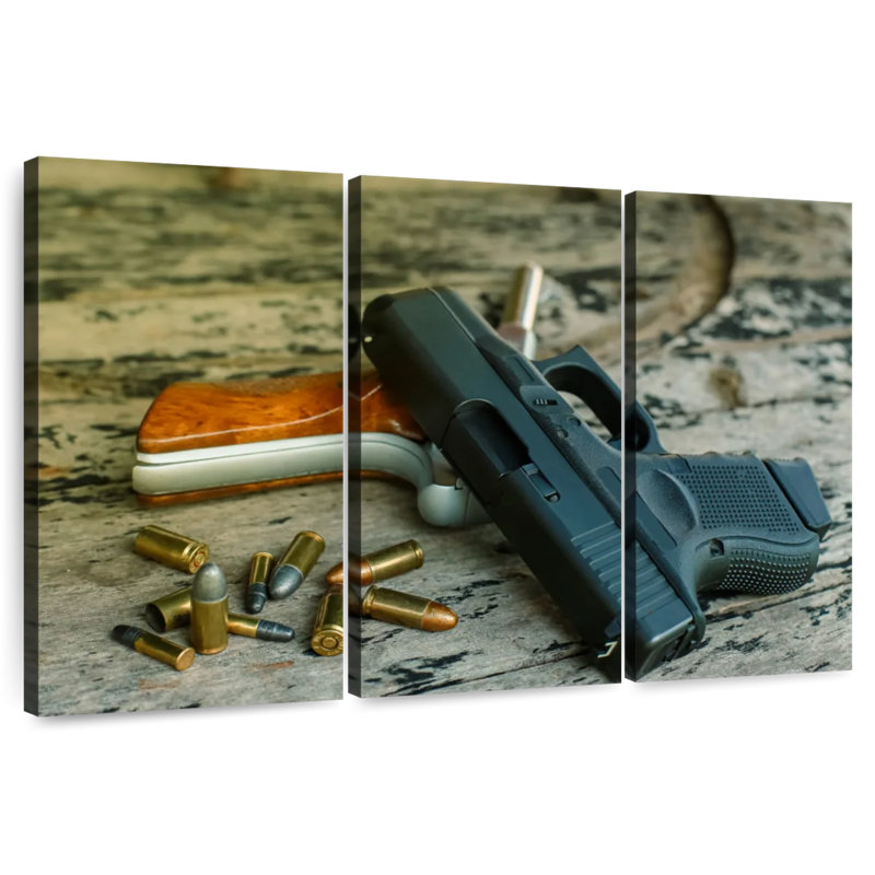 Handguns And Bullets, 36" H x 57" W