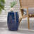 Navy Blue Barrel-Shaped Metal Side Table (Lace-Cut)-66878246