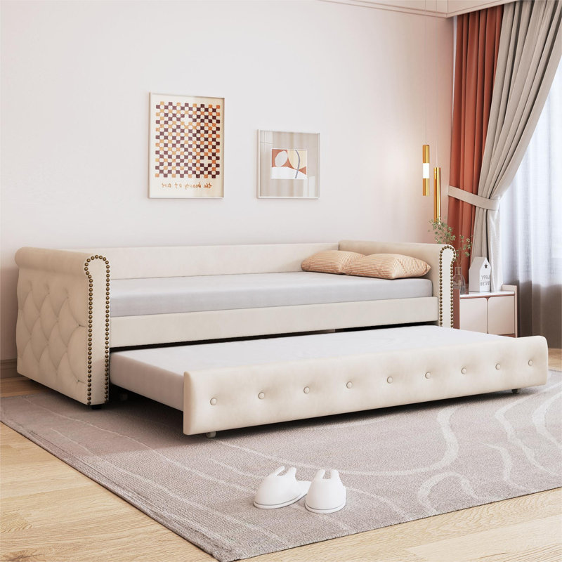 Jill Upholstered Velvet Daybed, Beige