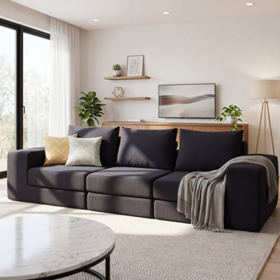 110" Modular Frameless Sectional Sofa Bed, Convertible Cloud Couches for Living Room, 3 Seater Corduroy Boneless Couch Sleeper Sofa Set, No Assembly Required