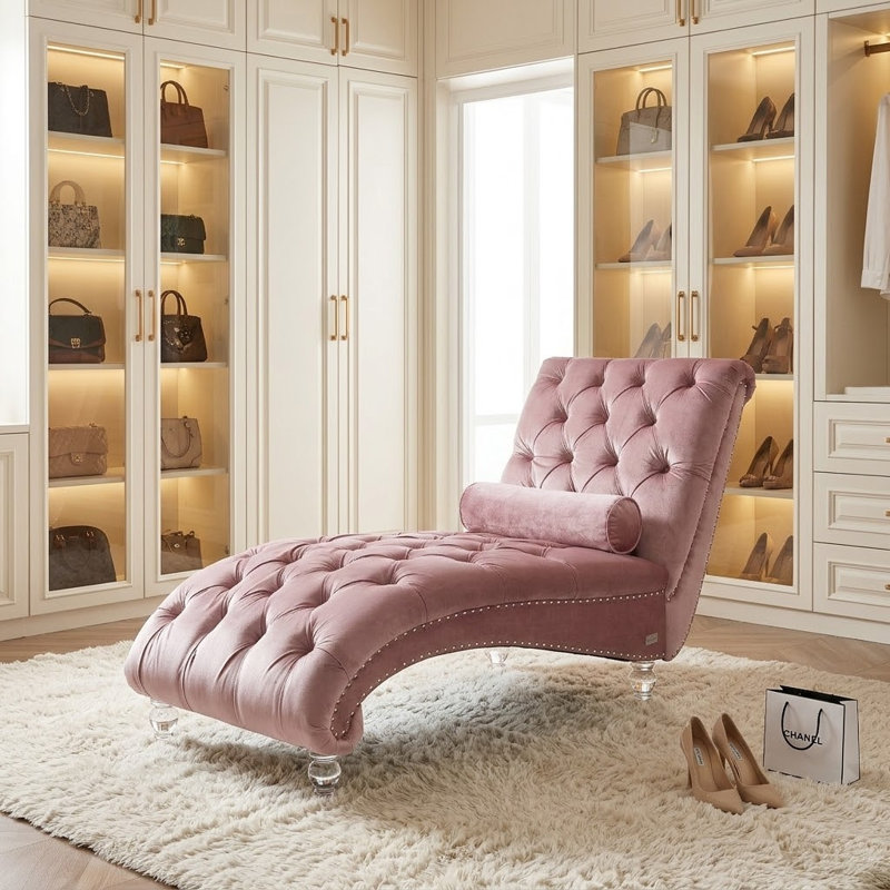 Chaise longue rembourrée en velours Jakolbi Elegant, Velours rose