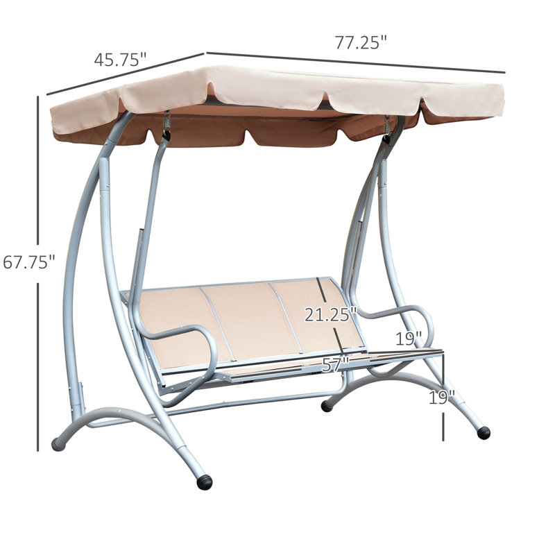 3 chaises suspendues d'extérieur avec pare-soleil réglable et siège respirant et frais, toile beige résistante à séchage rapide