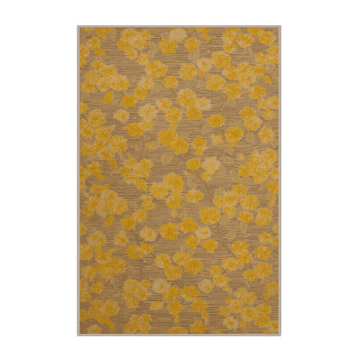 Machine Washable Botanical Brown Area Rug