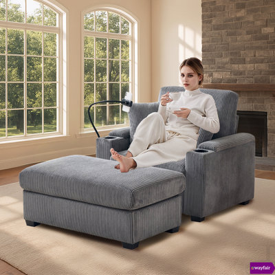 Ayvion 40.75" W Multifunctional Corduroy Sofa with One Ottoman