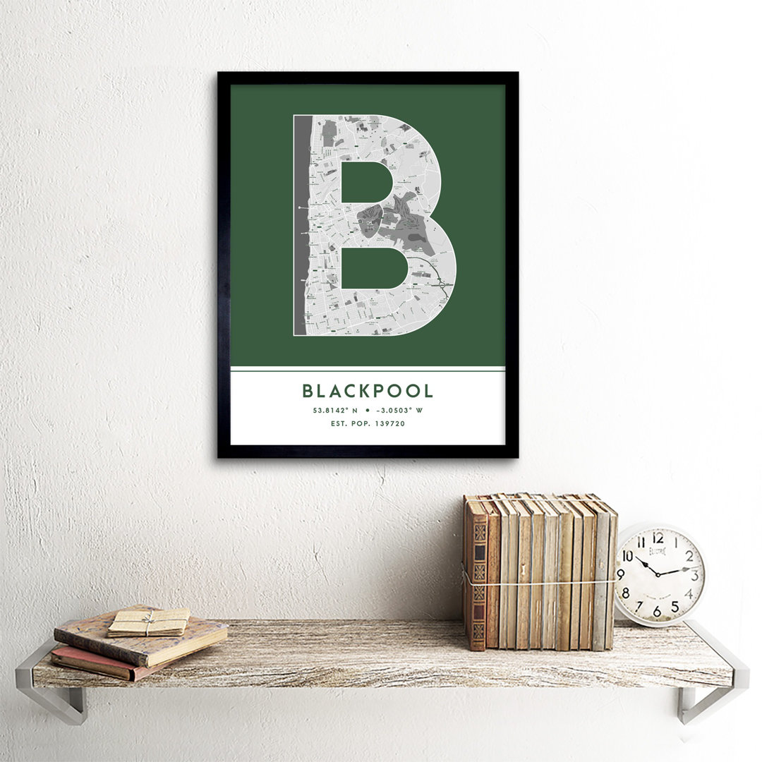 Blackpool City Map Blackpool England United Kingdom City Map - Single Picture Frame Typography