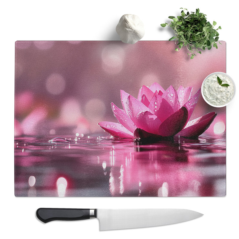 Water Lily Design Flower  Glass Chopping Board
