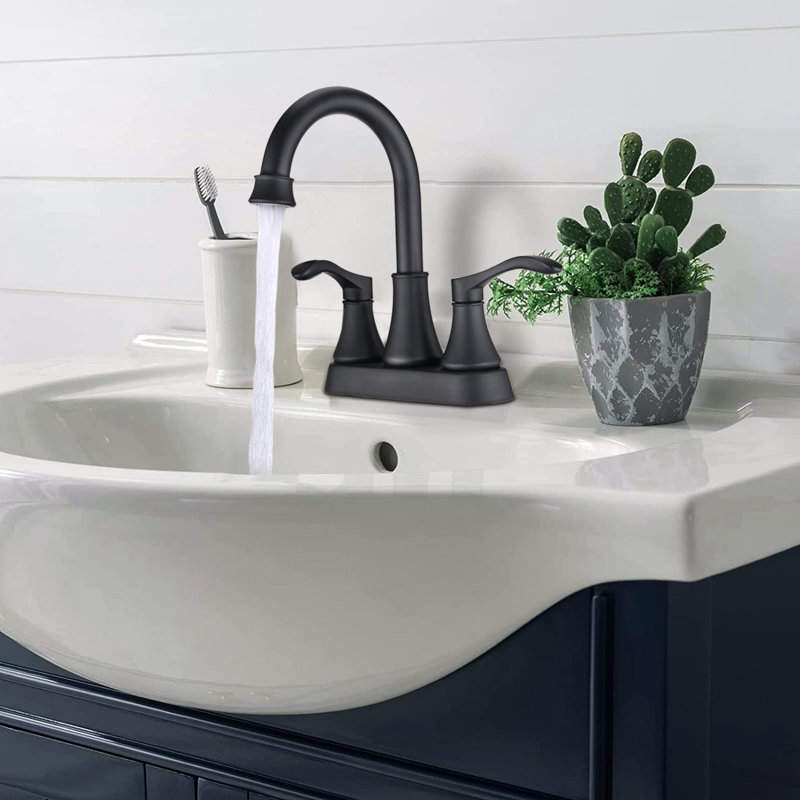 Matte Black Bathroom Faucet 4 Inches , 360 Swivel Spout With Pop Up Drain, Robust Metal Construction, & , Rust-, Water Soft Bubble Stream, Stable Drip- Ceramic Disc Cartridge, Elegant Double Handles