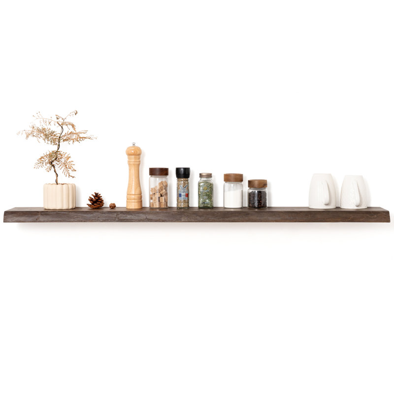 Carsin Irregular Reclaimed Elm Floating Wall Shelf, Walnut, 1.38" H x 48" W x 8" D