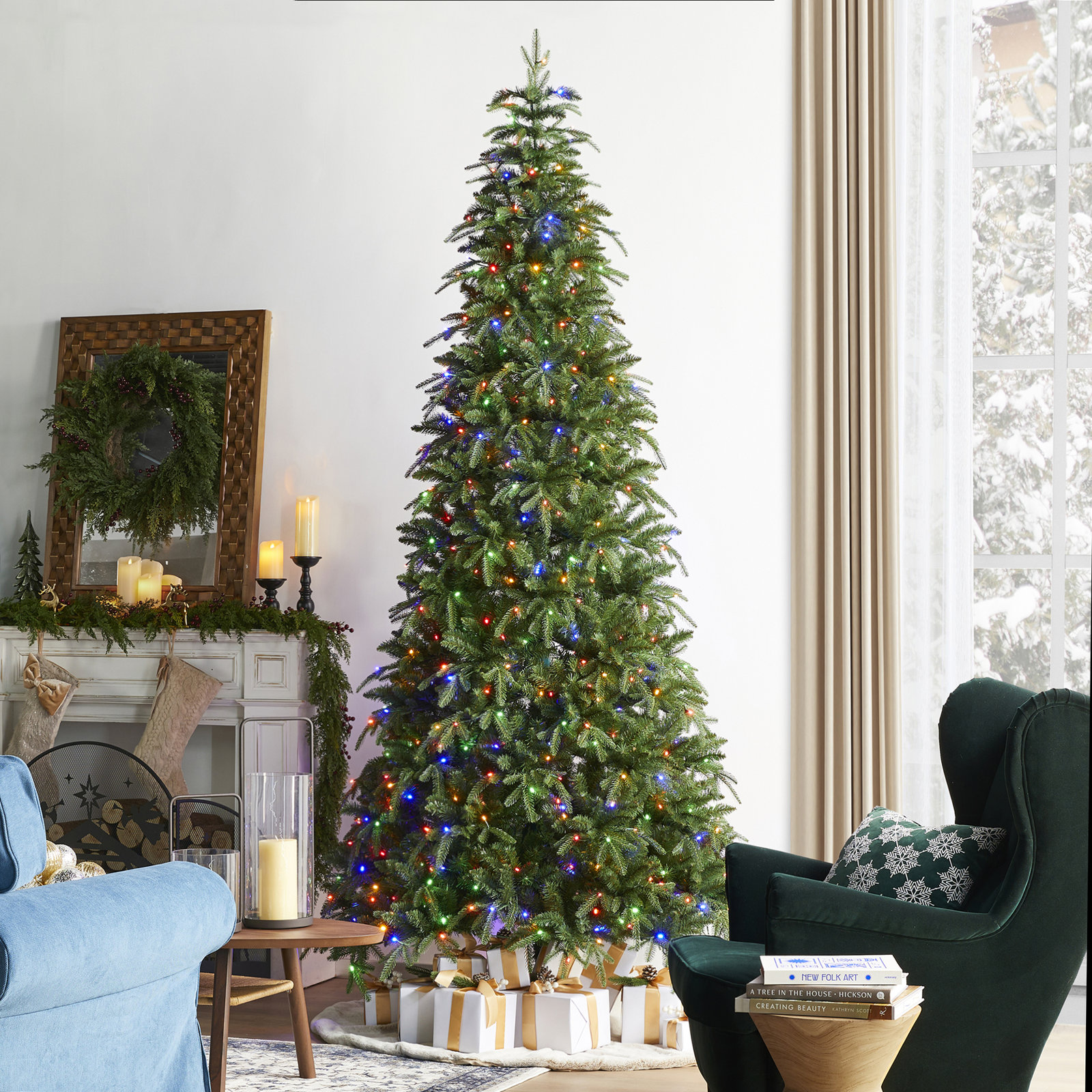 Aldred Pre-Lit Slim Fir Christmas Tree, 9'