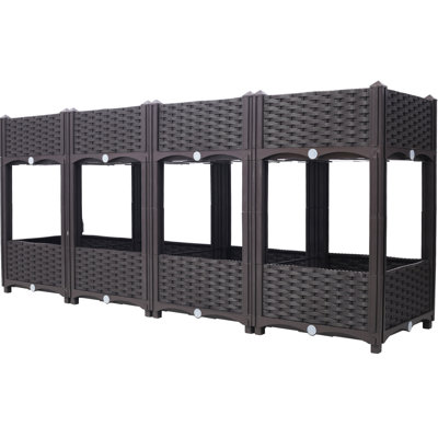 Jardinière en polypropylène brun de 63 po x 15,7 po x 27,7 po: jardin surélevé avec drainage pour plantes, fleurs et légumes de plein air