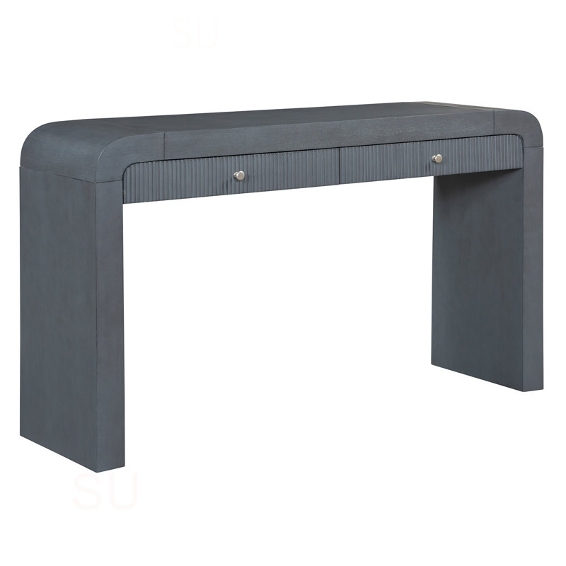 Rustic Petya with Fluted Drawer, Curved Corners and Thick Legs for Entryway or Living Room Use., Dark Navy
