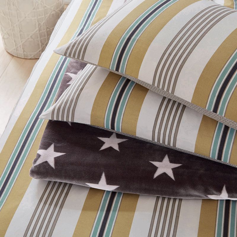 Huntington Stripe Cotton Duvet Cover Set, Cream, Single Duvet Cover + 1 Standard Pillowcase