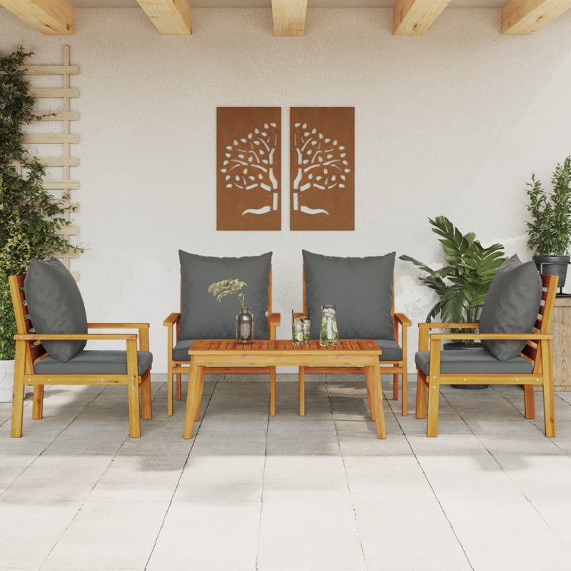 Ensemble de patio avec coussins en bois d'acacia massif, Gris foncé, 4