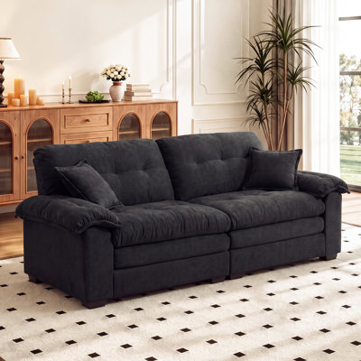 Canapé Cloud à assise profonde de 80 po, canapé moderne 2 places en chenille, canapé moelleux et enveloppant avec larges accoudoirs et 2 coussins décoratifs (noir)