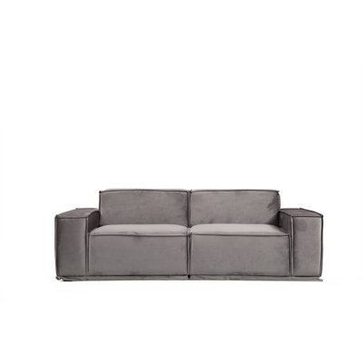 Elegant 2-Seat Sofa, Grey Fabric, 84.6 x 39.4 x 29.9 Inches | Beech Wood & Chipboard Frame, 100% Polyester Cover | Soft Foam & Feather Cushions, 2 Pillows Included | Modern Scandinavian Design for Living Room