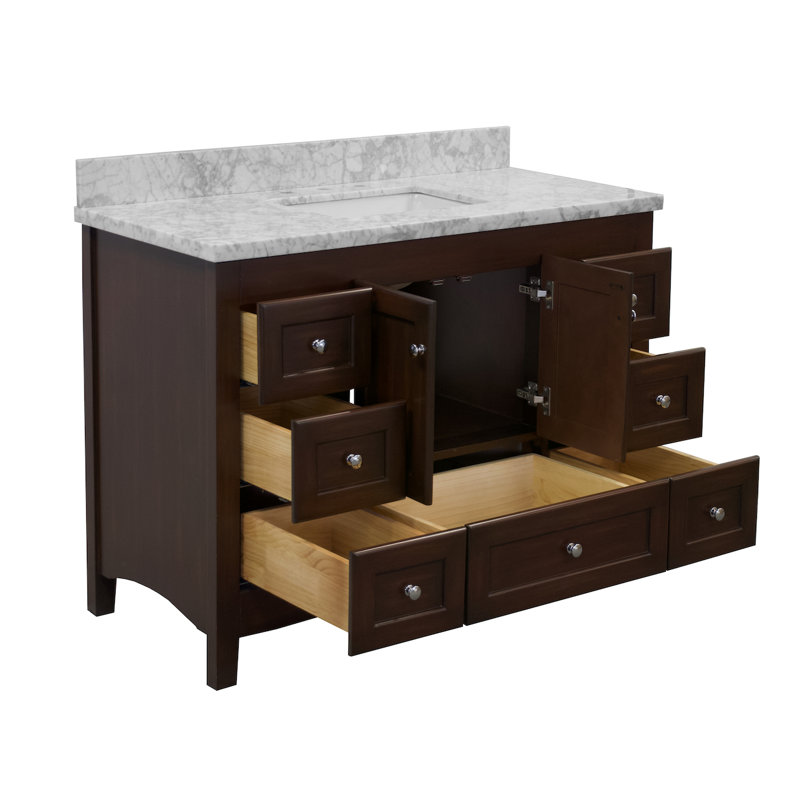 Fresno 48'' Chocolate Wood Single Bathroom Vanity with Carrara Marble Top