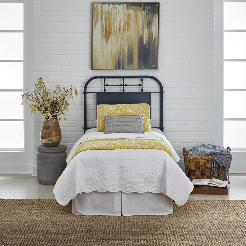  Edmund Open-Frame Twin Metal Headboard w/ Center Panel, Twin, Navy