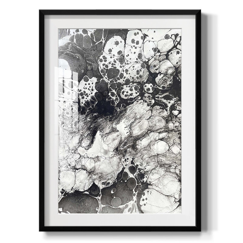 Marbrage, Papier avec cadre noir, Blanc