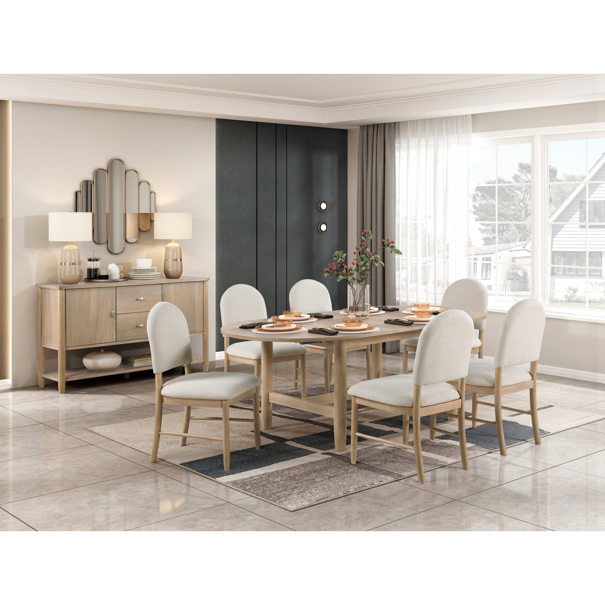 Gracie Oaks Classic Dining Natural Finish 1pc Server with Drawers Side ...