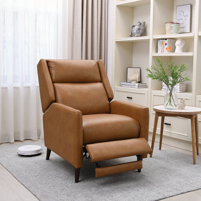 Fauteuil inclinable luxueux en tissu texturé à dossier poussé - Design moderne Mid-Century à haut dossier avec pieds espresso effilés - Modernisation du salon