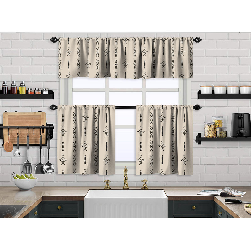 Cantonnière Boho Design (50X14) et rideaux 2 niveaux, L 24 po x L 36 po, Écru