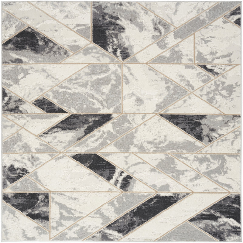 Whitfield Geometric Machine Made Power Loom Polyester Area Rug in Ivory, Rectangle 5'3" x 7'3"