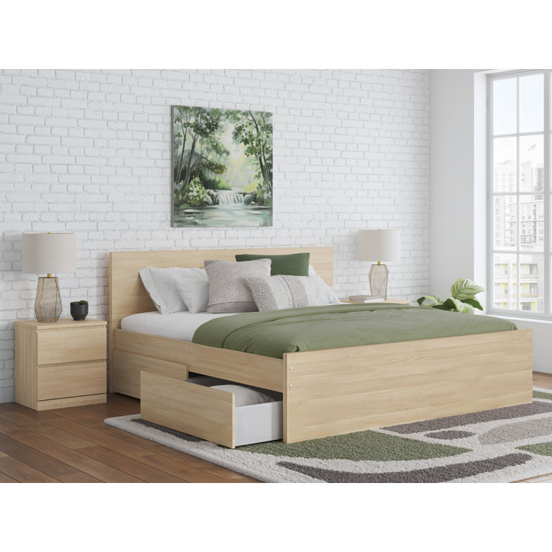 Dunagan King Panel Platform Bed With Storage, King, Beige