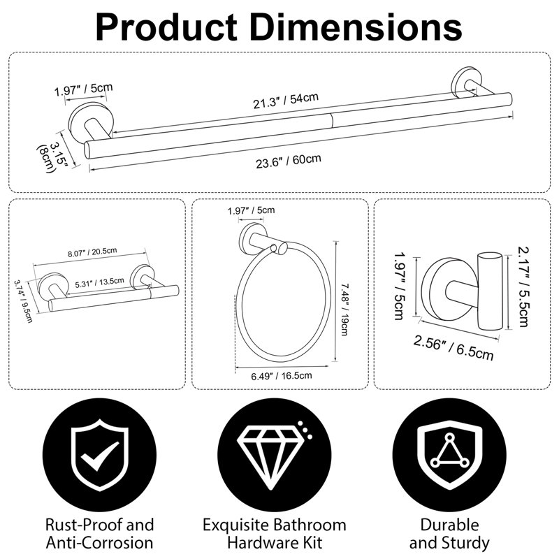 10-Piece Bathroom Hardware Set (Set Of 10), Brushed Gold
