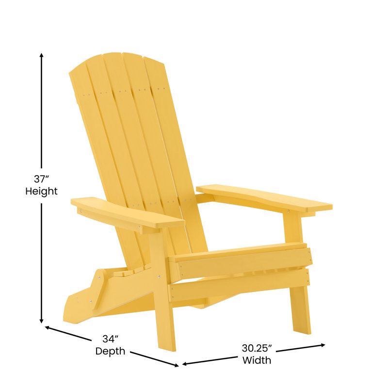 All-Weather Poly Resin Indoor/Outdoor Folding Adirondack Chairs, Yellow