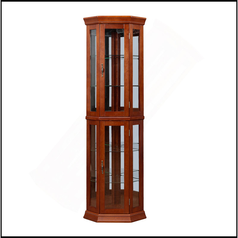 Superbe armoire de coin avec tablettes réglables et dossier en miroir, idéale pour exposer des objets précieux et ajouter de l'élégance à tout espace.