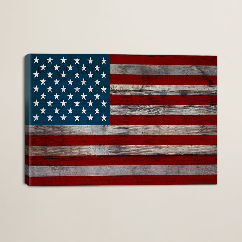 Drapeau des États-Unis sur planches de bois U.S., H 40 po x l 60 po x P 1,5 po, Toile encadrée de bois rustique foncé