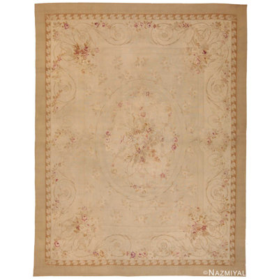 Tapis antique français ivoire Aubusson