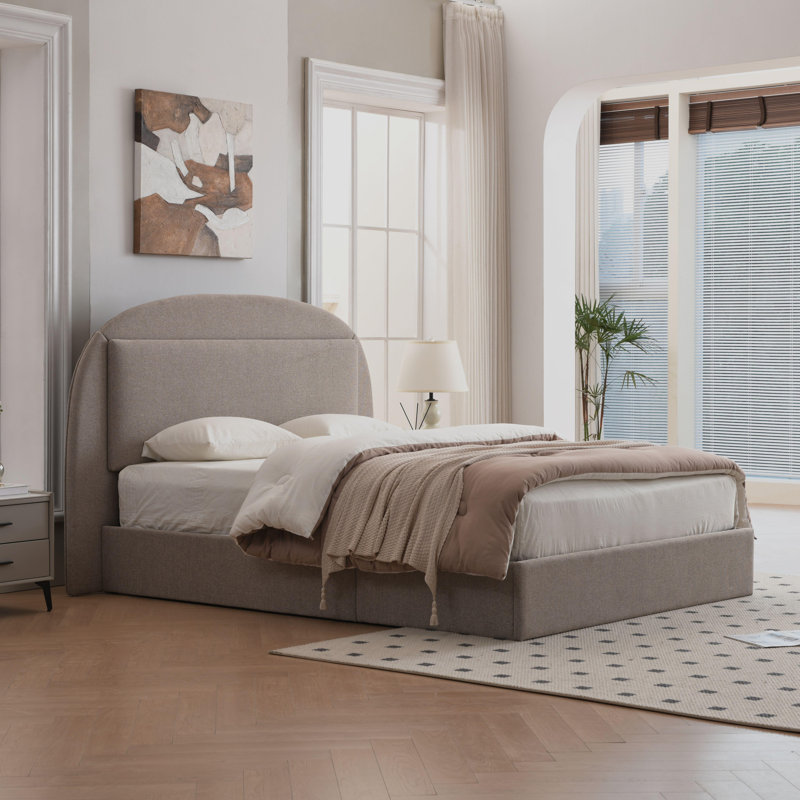 Theodore Hydraulic Lift  Up Storage Upholstered Bed, Light Brown, Full