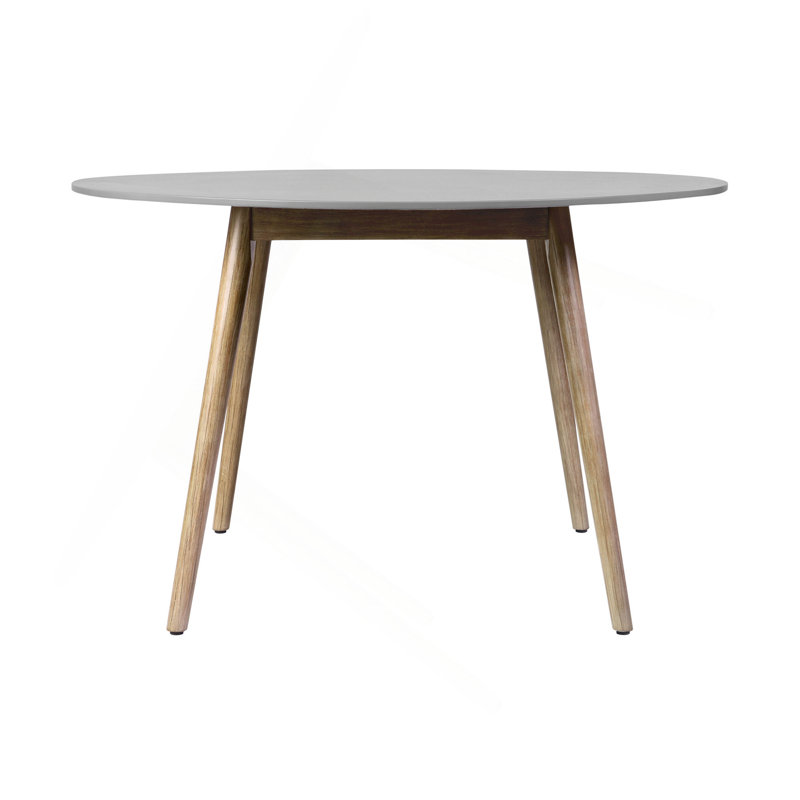 Table de salle à manger d'extérieur ronde en eucalyptus clair et pierre grise