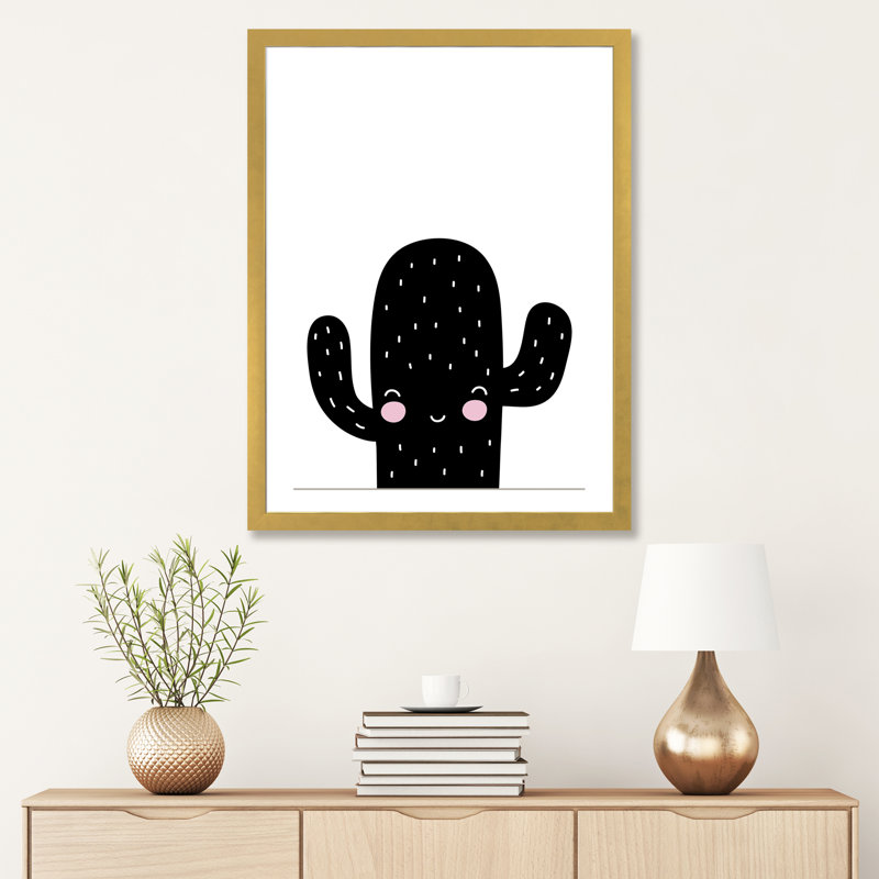 Cactus noir et blanc Scandi - impression d'art graphique, H 32 po x l 24 po x P 1 po, Papier encadré doré, Blanc