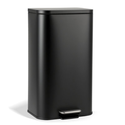 Black 30 Liter Step-On Kitchen Trash Can, Fingerprint-Resistant Steel Garbage Bin with Soft-Shut Lid, 13.8 x 11.1 x 24 Inch