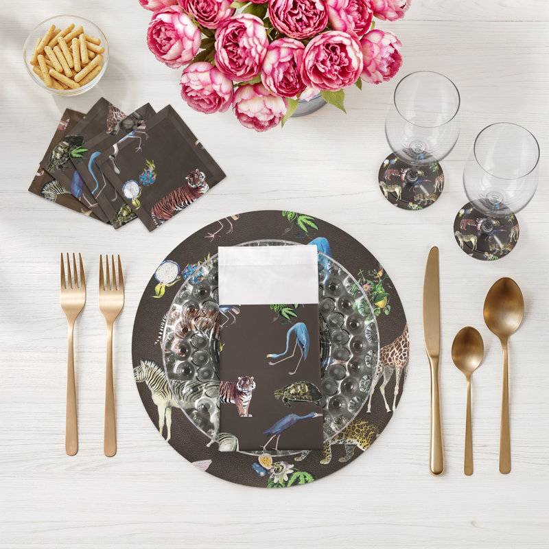 Exotix Vegan Leather Round Placemats, Brown
