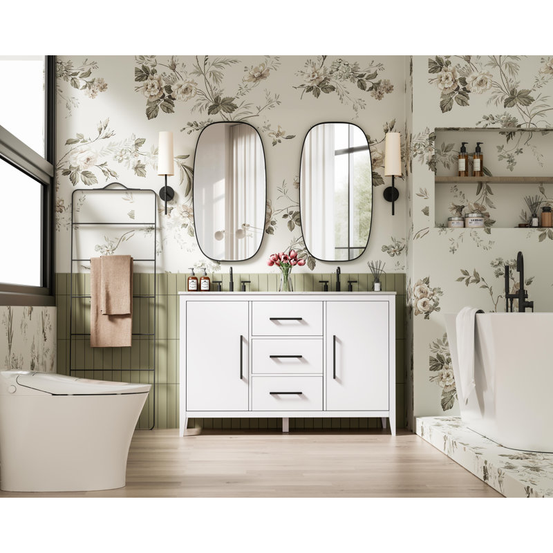 54 Inch Double Bathroom Vanity, White