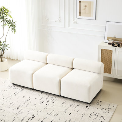 Canapé modulaire sans accoudoirs 3 places en tissu beige, profondeur 78, idéal pour les bureaux d'appartements, structure en bois massif assurant la longévité, ressorts à arc et confort en mousse à haute résilience, sièges personnalisables,
