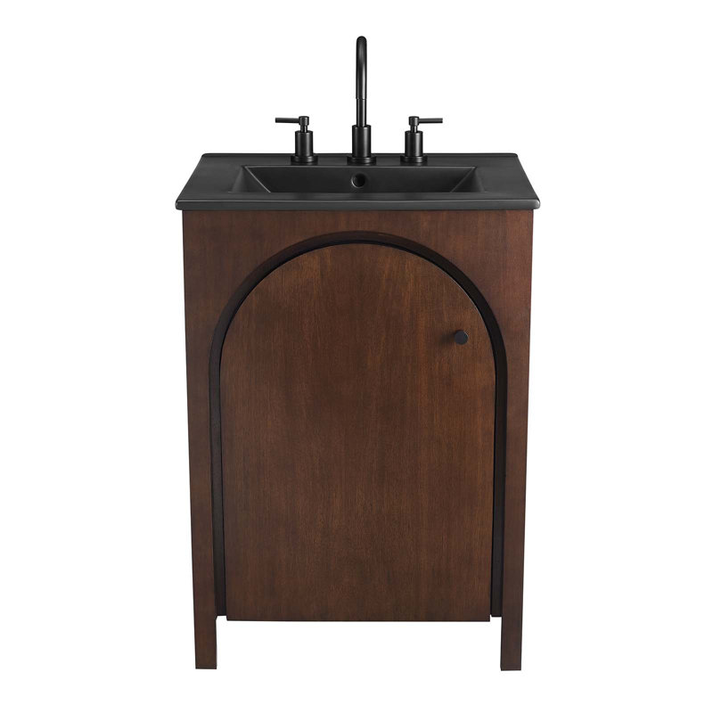 Modway Appia Single Bathroom Vanity with Ceramic Top, Black, Walnut