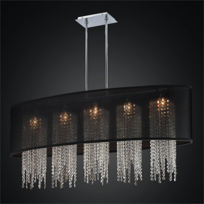 Luminaire suspendu linéaire à 5 lumières pour îlot de cuisine avec détails en cristal Kenlee